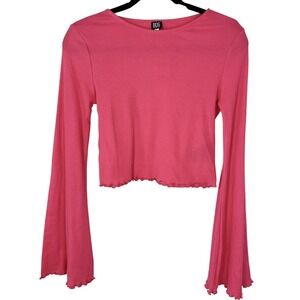 BDG Womens Hot Pink Crop Bell Sleeve Size M Barbiecore Y2K Retro Lettuce Hem NWT